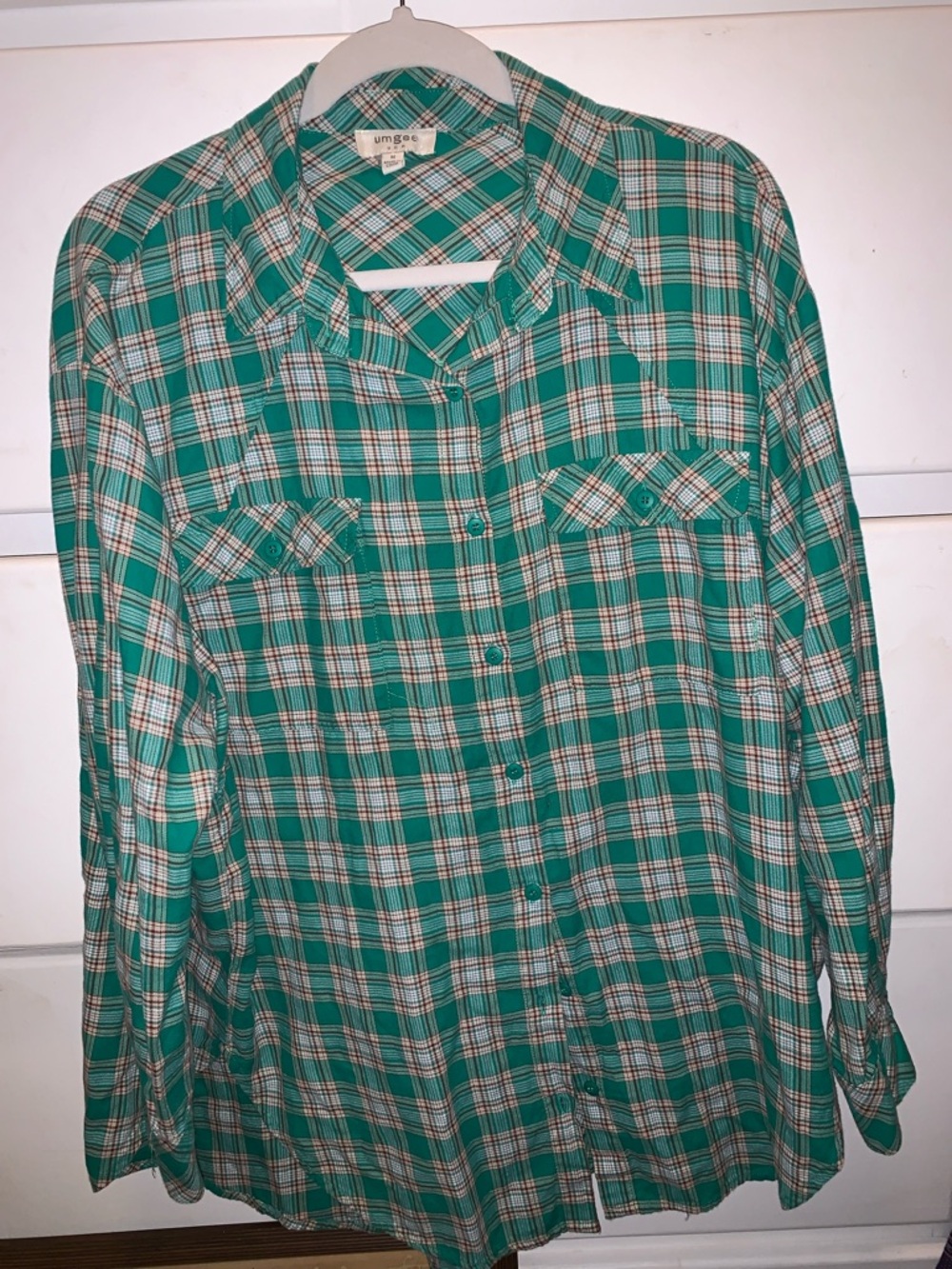 Umgee Teal and White Plaid Button-Front Shirt
